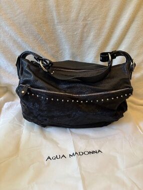 Aqua Madonna black leather handbag